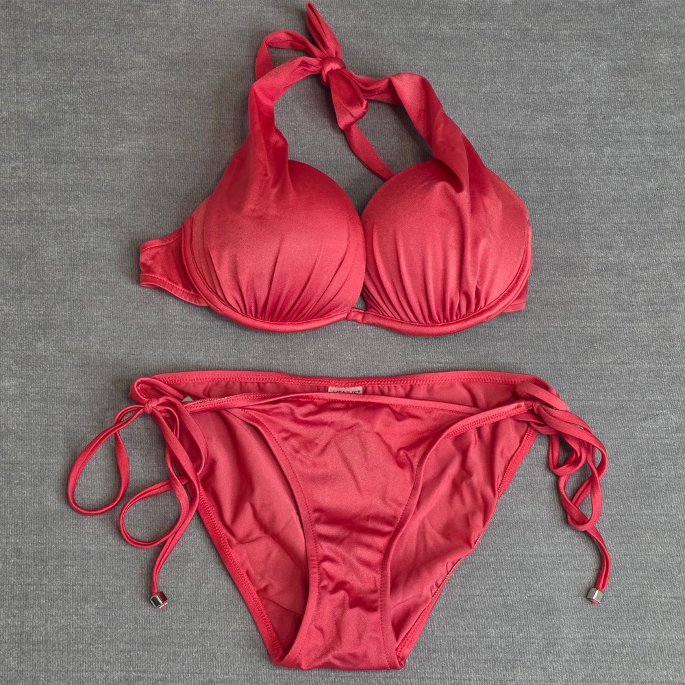 Venus Bikini Set Womens 4 Red Push Up Halter Top Side Tie Bottom Two Piece Swim